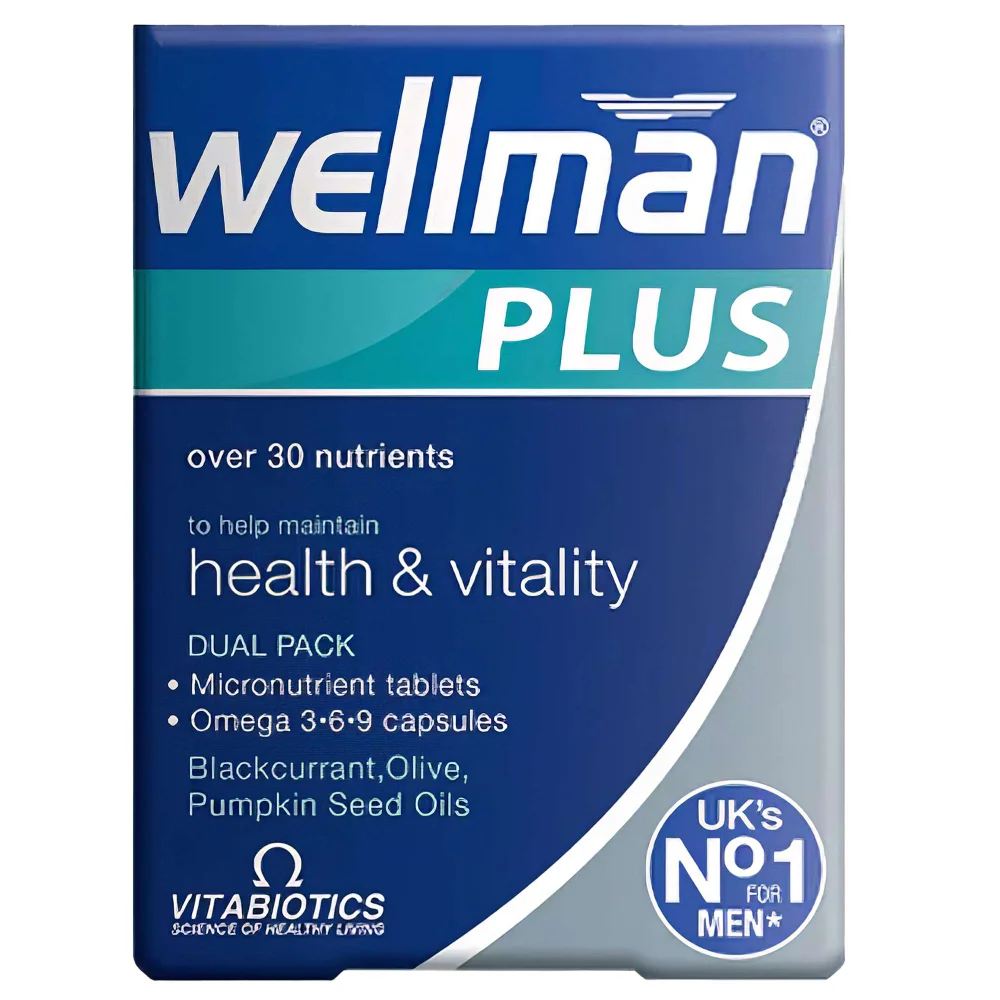 Vitabiotics Wellman Plus: Dual Pack Omega 3-6-9 Capsules x 28 & Micronutrient Tablets x 28 Image 1