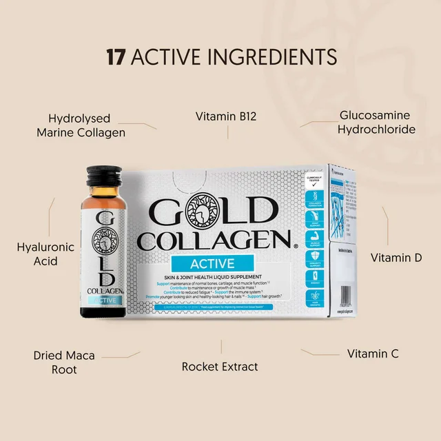 Gold Collagen Liquid Supplement Active Skin & Joint Health Liquid Supplement 10 x 50ml