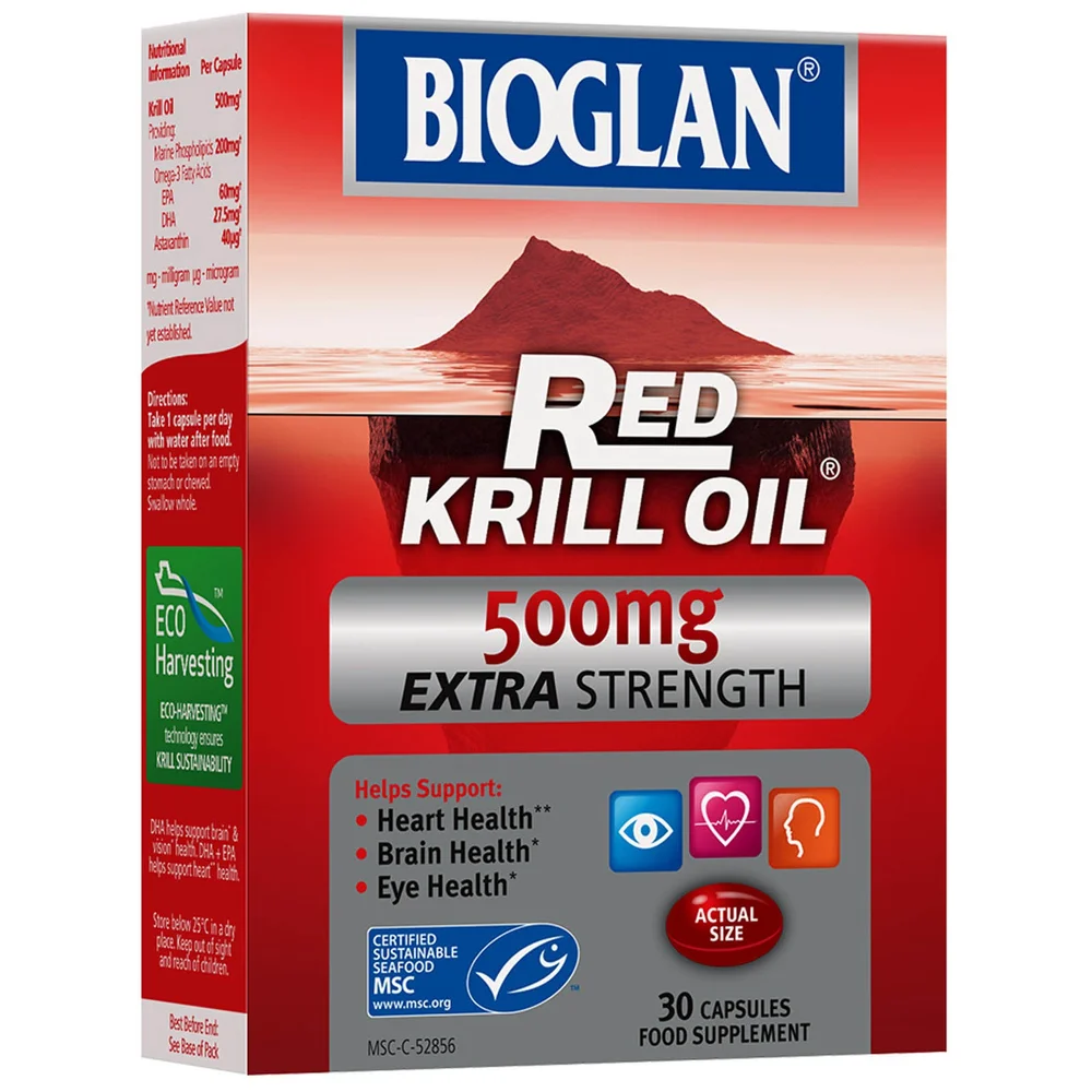 Bioglan Red Krill Oil Extra Strength 500mg Capsules x 30 Image 1
