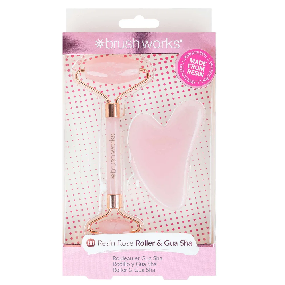 Brushworks Accessories Rose Quartz Resin Roller & Gua Sha Image 1