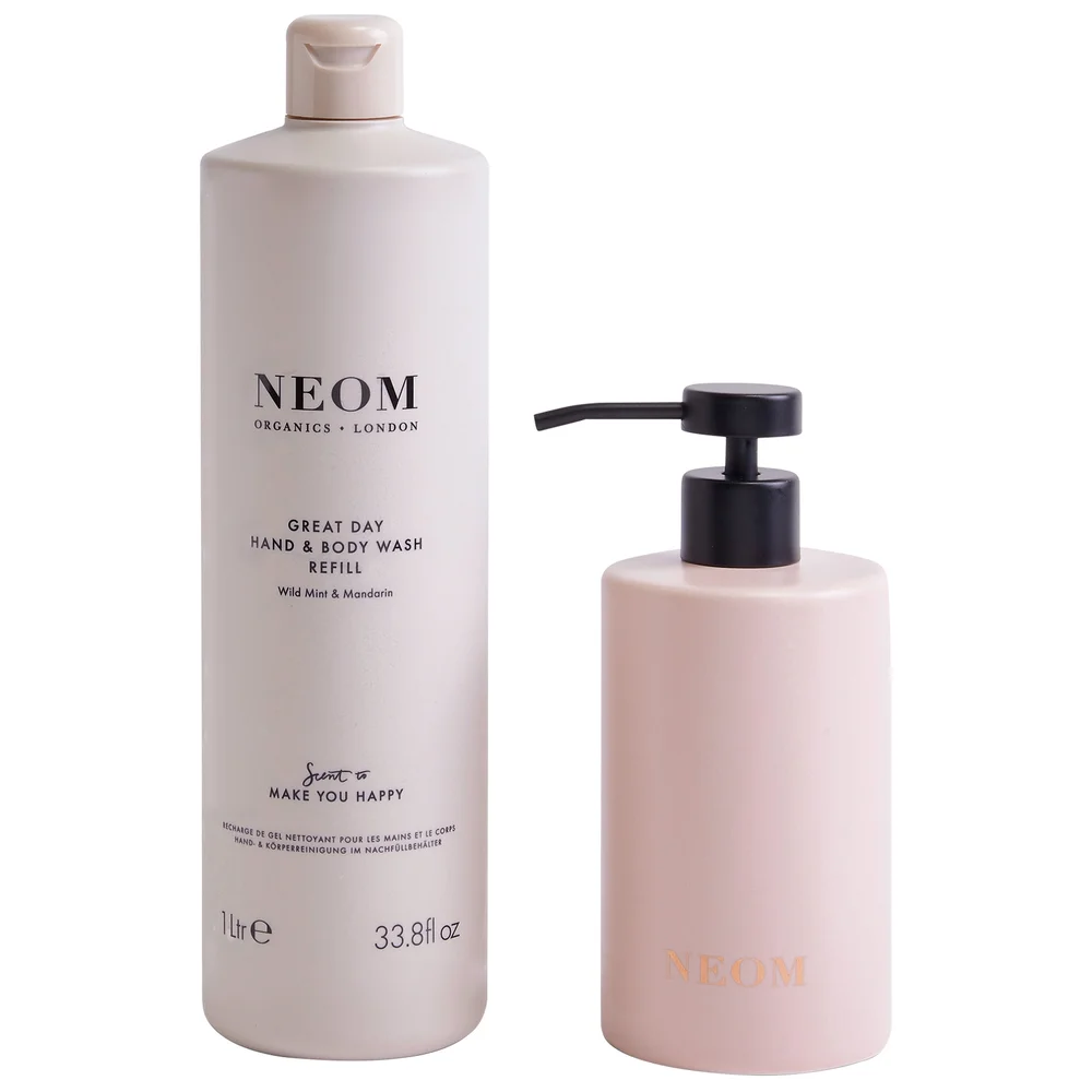 Neom Wellbeing London Scent To Make You Happy Great Day Ceramic Hand Wash Dispenser & Refill 1000ml Image 1
