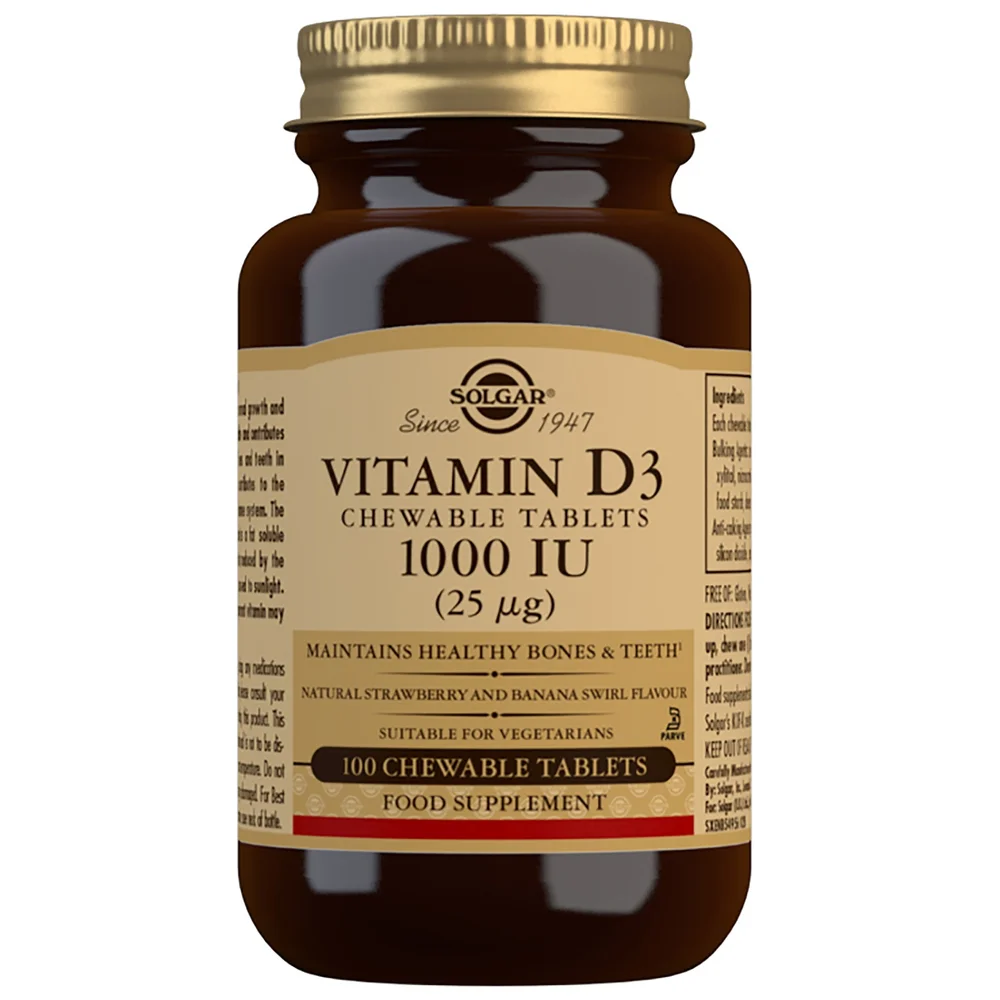 Solgar Vitamins Vitamin D3 1000 IU (25 µg) Chewable Tablets x 100 Image 1
