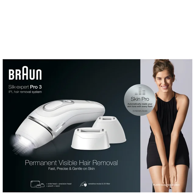 Braun IPL Silk-expert Pro 3 PL3233 IPL With 4 Extras: Wide Head, Precision Head, Venus Razor & Zip Pouch