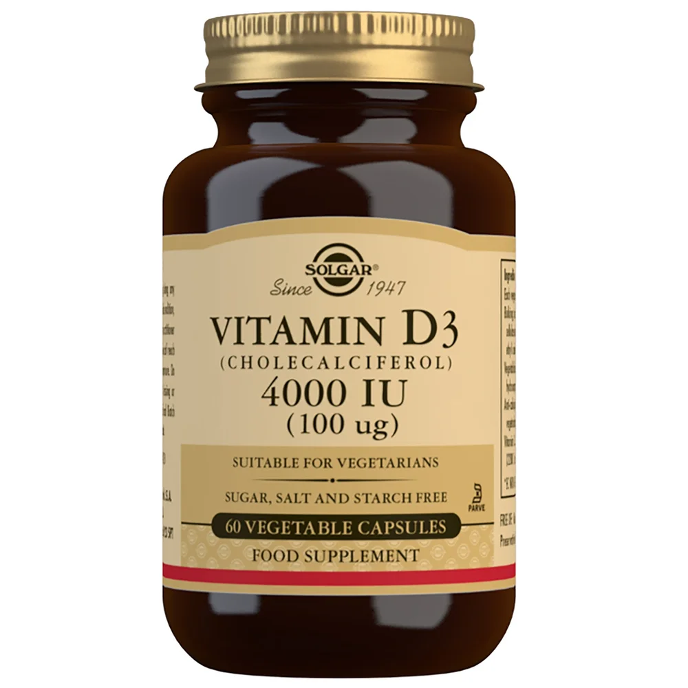 Solgar Vitamins Vitamin D3 (Cholecalciferol) 4000 IU (100 µg) Vegetable Capsules x 60 Image 1