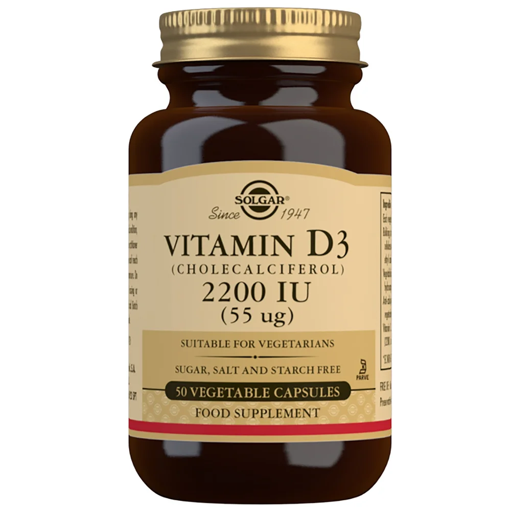 Solgar Vitamins Vitamin D3 (Cholecalciferol) 2200 IU (55 µg) Vegetable Capsules x 50 Image 1