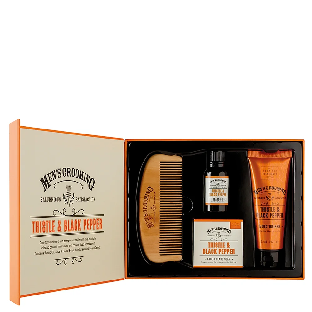 Scottish Fine Soaps Company Men's Grooming Thistle & Black Pepper Face & Beard Care Kit Image 1