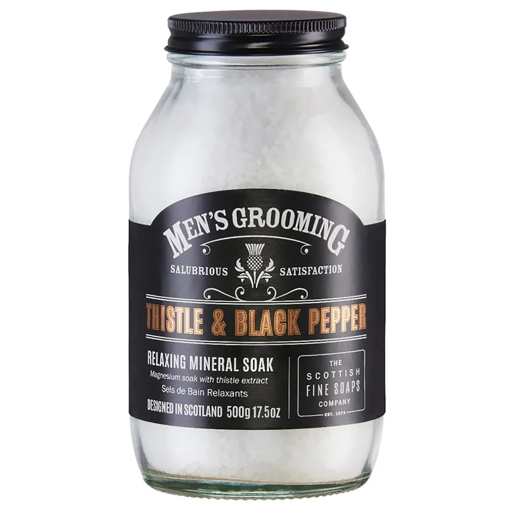 Scottish Fine Soaps Company Men's Grooming Thistle & Black Pepper Relaxing Mineral Soak 500g Image 1