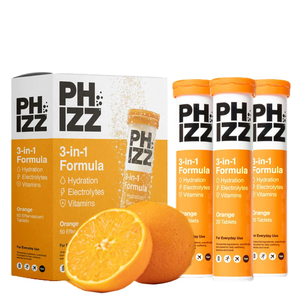 Phizz 3-in-1 Tablets Orange Hydration, Electrolytes and Vitamins Effervescent x 60 Tablets Image 1