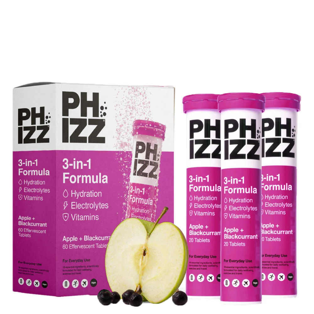 Phizz 3-in-1 Tablets Apple & Blackcurrant Hydration, Electrolytes and Vitamins Effervescent x 60 Tablets Image 1