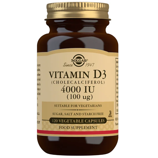 Solgar Vitamin D3 (Cholecalciferol) 4000 IU (100µg) Vegetable Capsules x 120