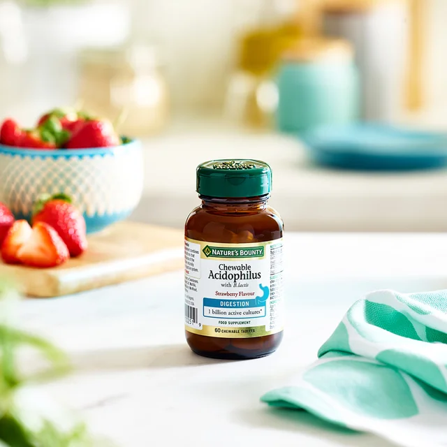 Nature's Bounty Digestive Health Microbiome Support Strawberry Flavoured Chewable Tablets x 60