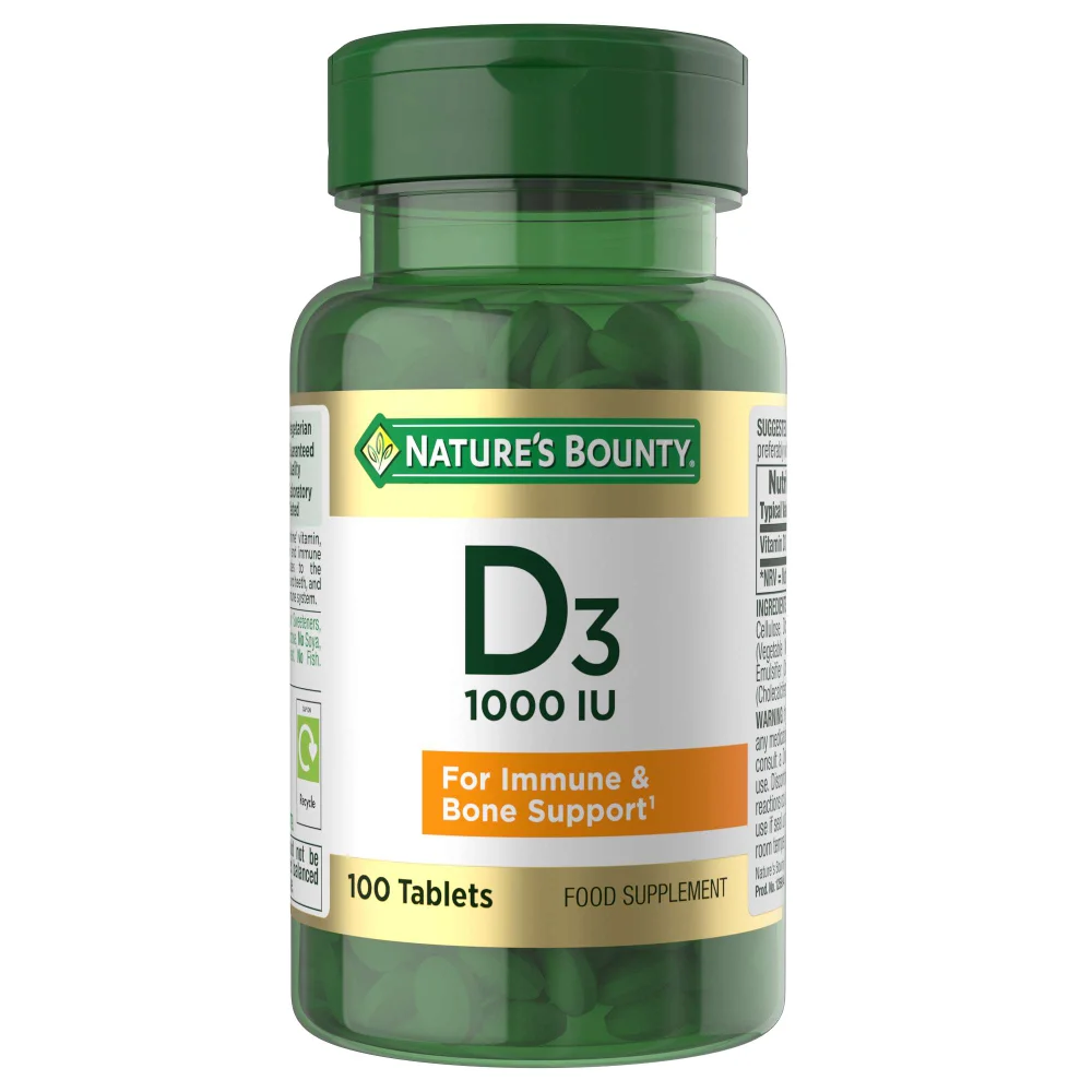 Nature's Bounty Vitamins Vitamin D3 25 µg (1000 IU) Tablets x 100 Image 1