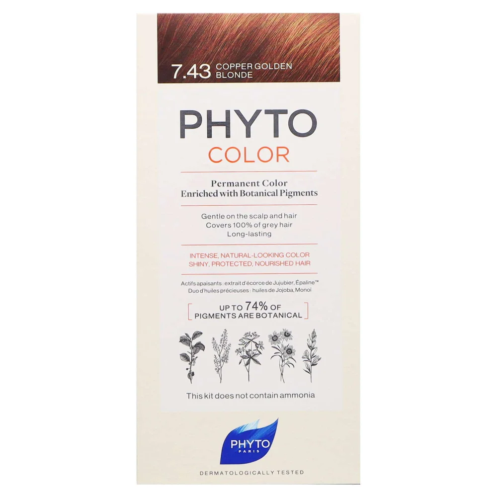 PHYTO PHYTOCOLOR: Permanent Hair Dye Shade: 7.43 Copper Golden Blonde Image 1