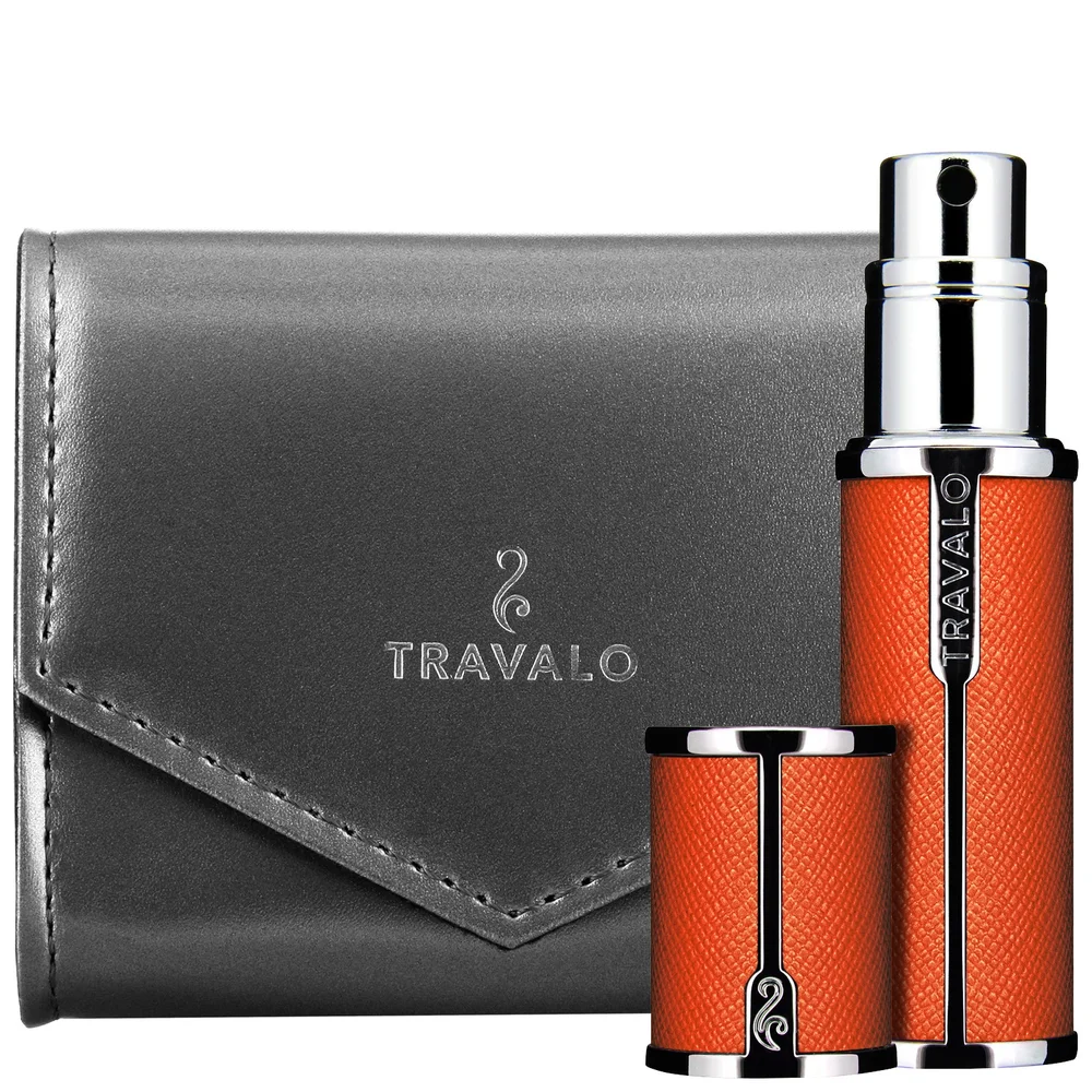 Travalo Perfume Atomiser Milano Flower Set Orange - Orange Milano Atomiser 5ml / 0.17 fl.oz. & Silver Pouch Image 1