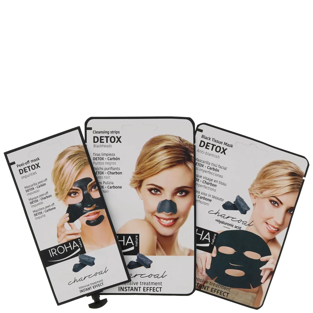 Iroha Nature Charcoal Mask Kit Set of 3 Masks for Face; Sheet, Peel & Strip Image 1