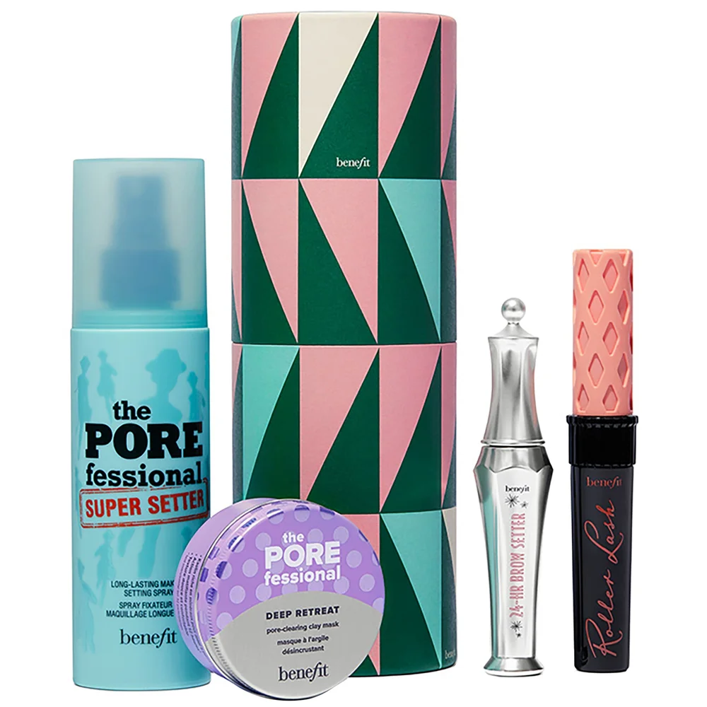 benefit Good Times Gorgeous Roller Lash Mascara, 24hr Brow Setter, Setting Spray & Face Mask Gift Set (Worth £95.50) Image 1