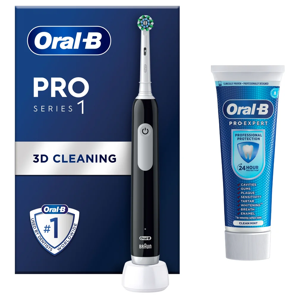 Oral-B Pro 1 Black Electric Toothbrush & Toothpaste 75ml Image 1