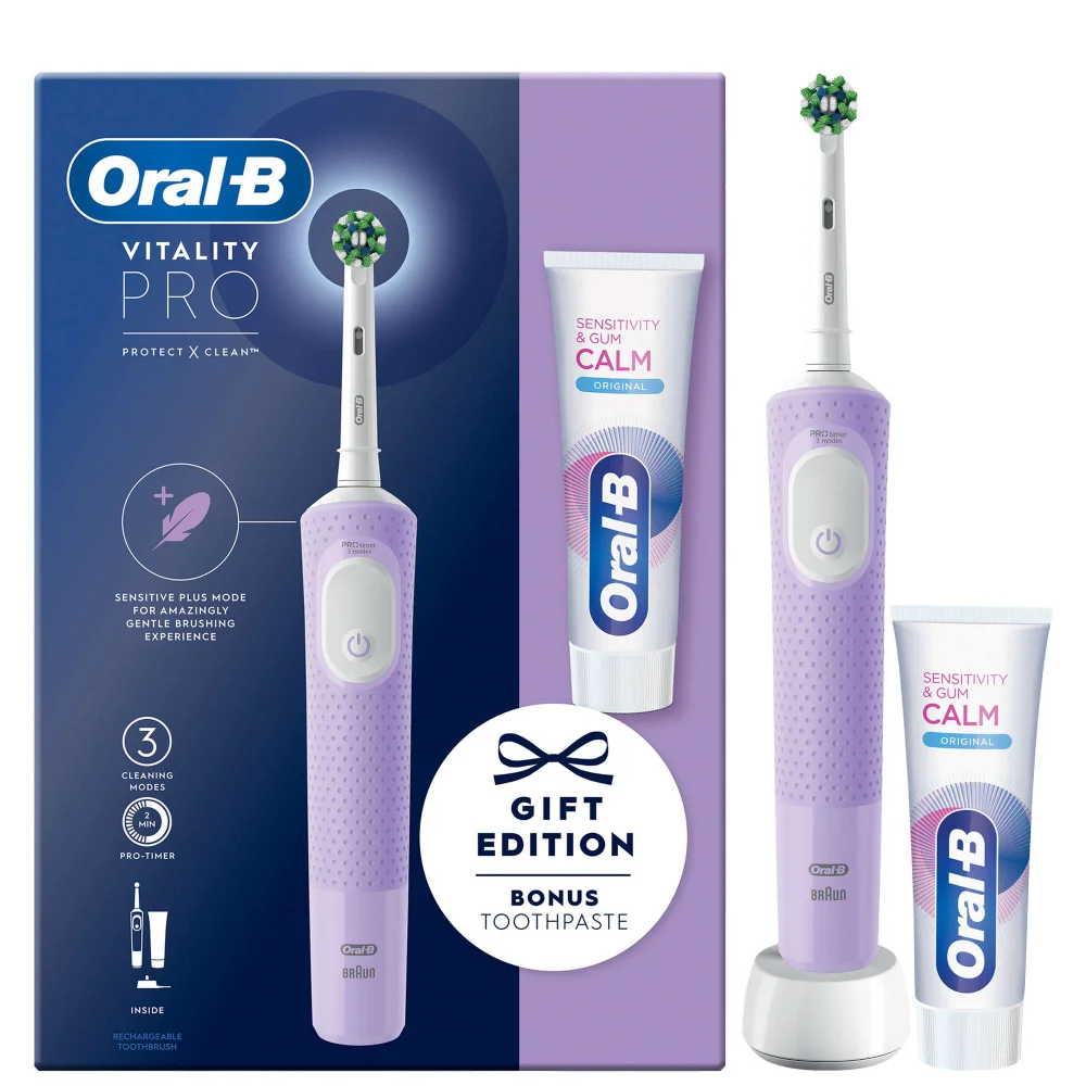Oral-B Vitality Pro Purple Electric Toothbrush & Toothpaste 75ml Image 1