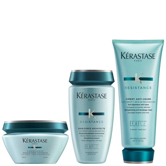 Kérastase Bundles Trio: Resistance Bain Force Architecte Shampoo 250ml, Ciment Anti-Usure 200ml & Masque 200ml