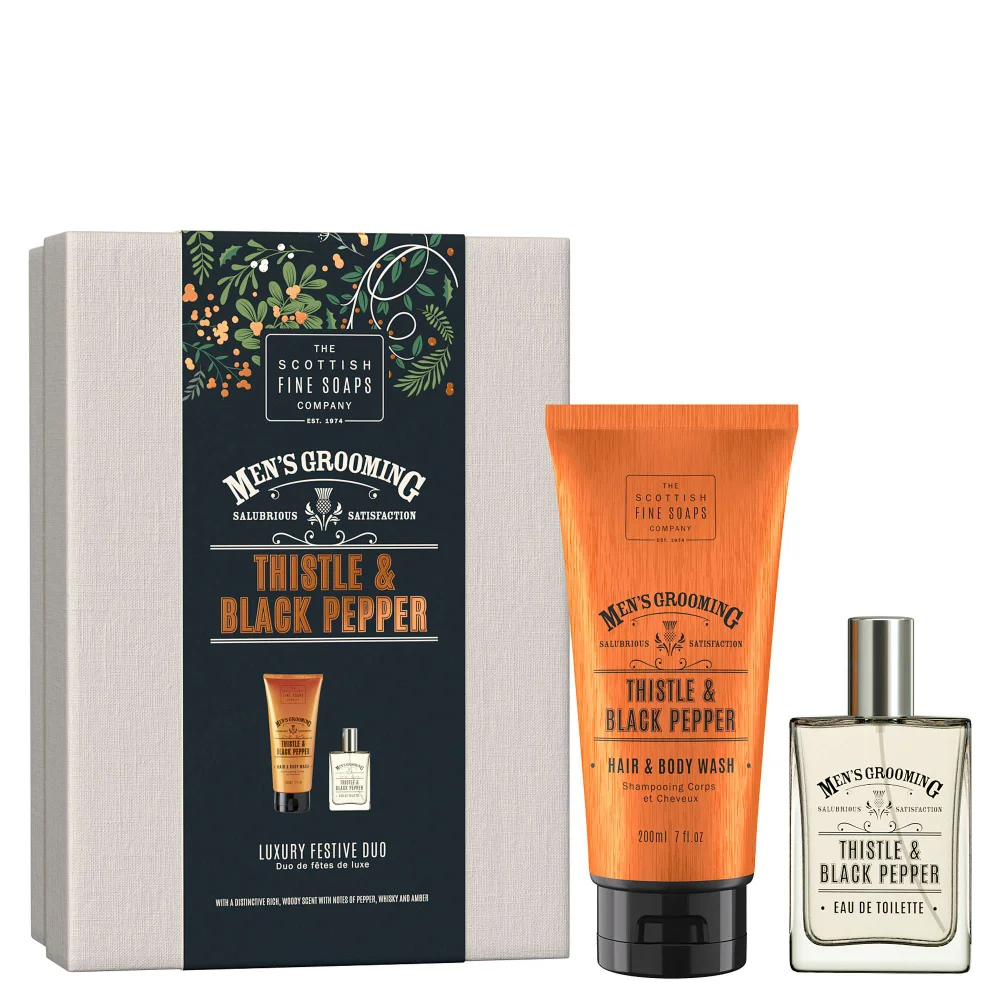 Scottish Fine Soaps Company Men's Grooming Luxury Festive Thistle & Black Pepper Duo Image 1