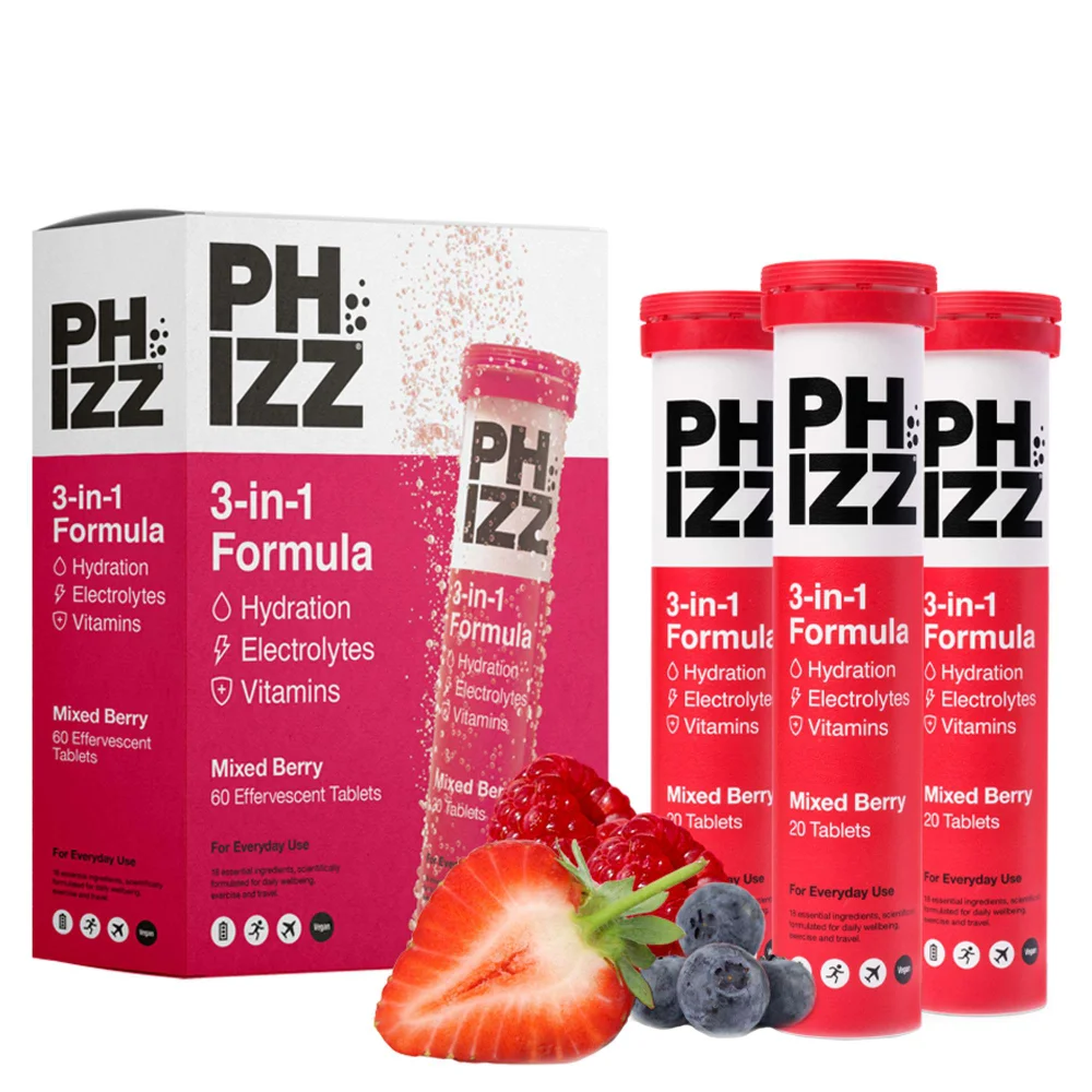 Phizz 3-in-1 Tablets Mixed Berry Hydration, Electrolytes and Vitamins Effervescent x 60 Tablets Image 1