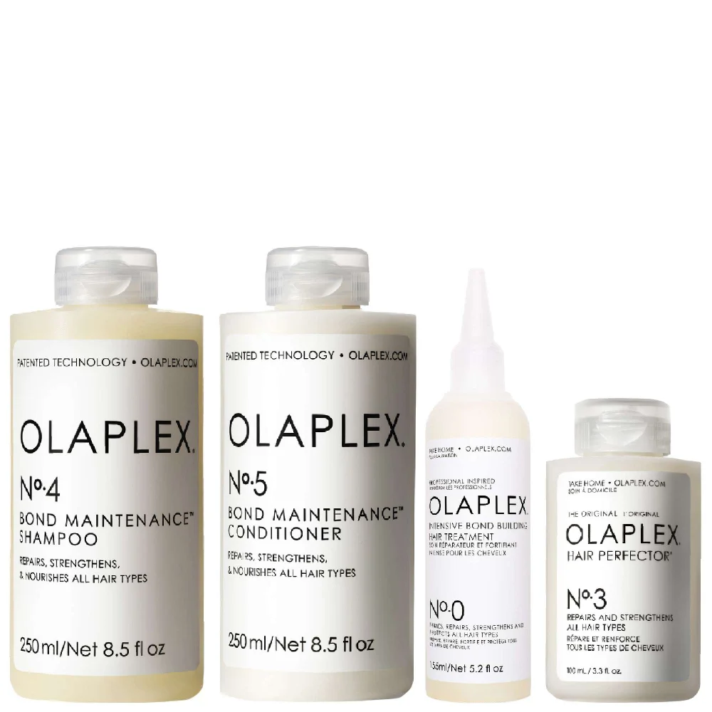 Olaplex Set: No.4 Shampoo 250ml, No.5 Conditioner 250ml, No.3 Treatment 100ml & No.0 Treatment 155ml Image 1