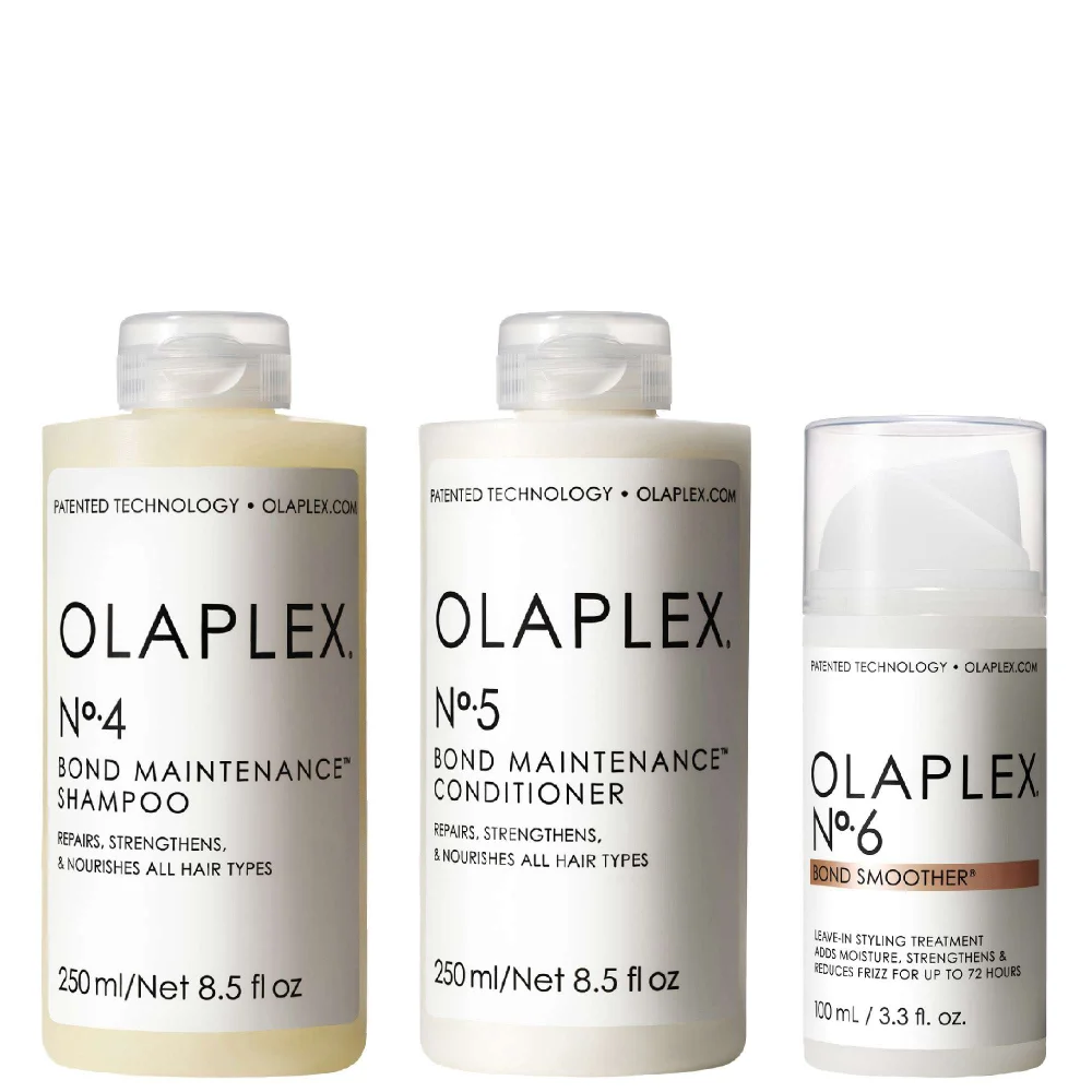 Olaplex Trio: No.4 Shampoo 250ml, No.5 Conditioner 250ml & No.6 Bond Smoother 100ml Image 1
