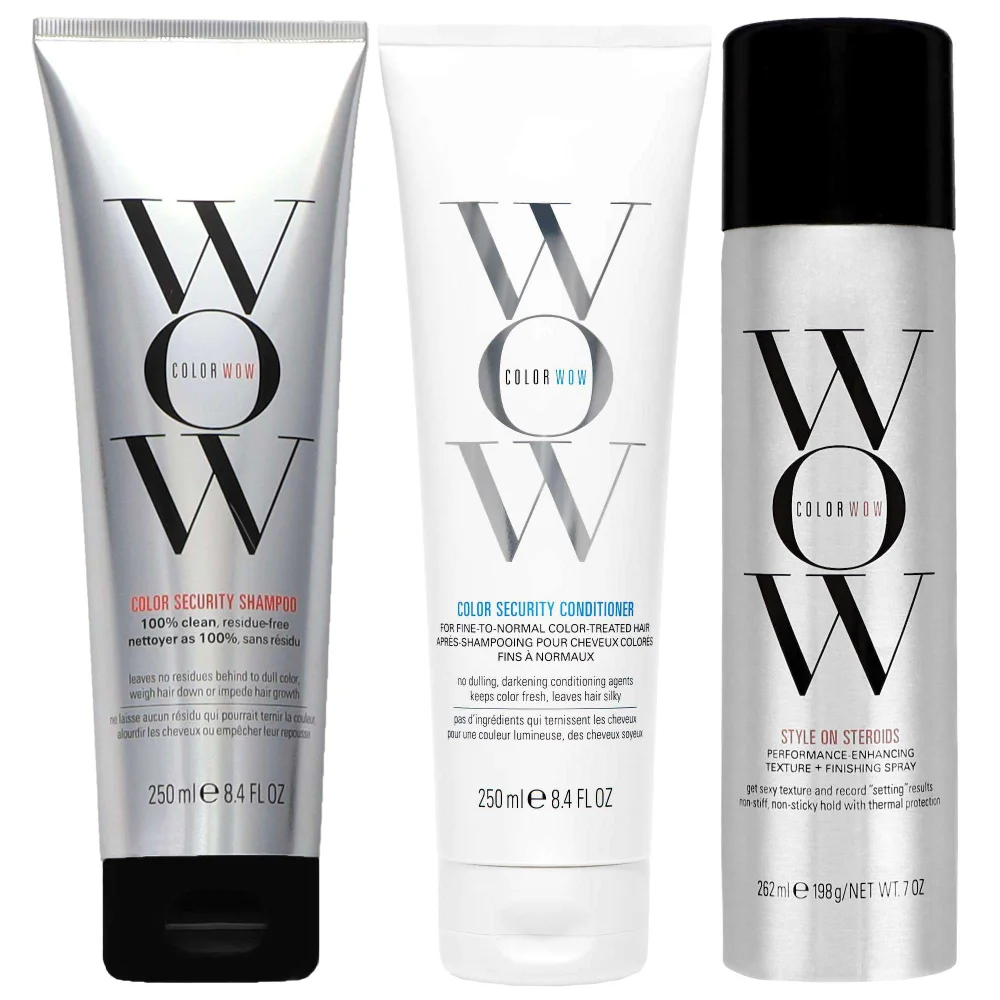 Color Wow Bundles Trio: Color Security Shampoo 250ml, Color Security Conditioner 250ml & Style on Steroids 262ml Image 1