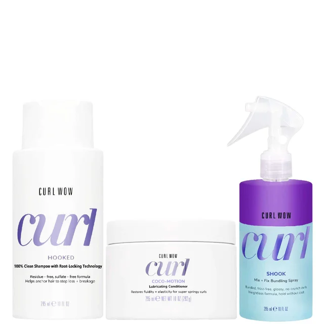 Color Wow Trio: Hooked Shampoo 295ml, Coco-Motion Conditioner 295ml & Shook Spray 295ml