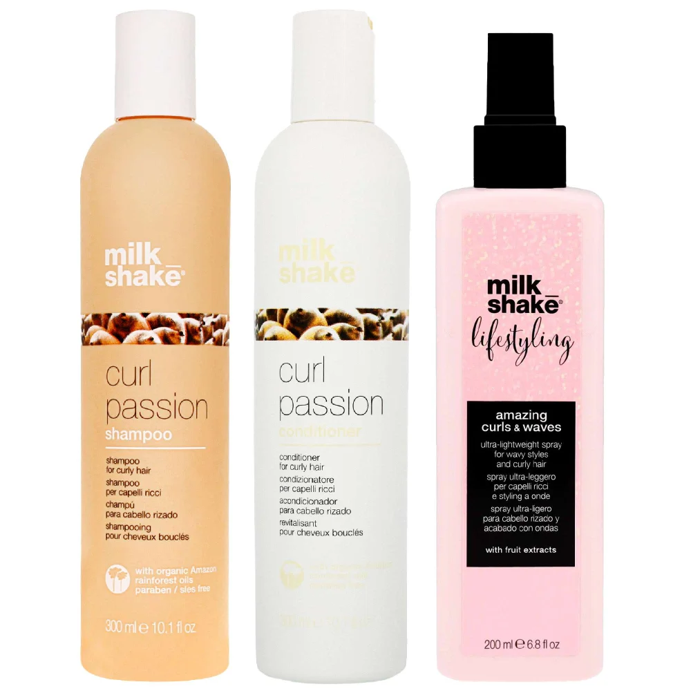 milk_shake Trio: Curl Passion Shampoo 300ml, Conditioner 300ml & Amazing Curls & Waves 200ml Image 1