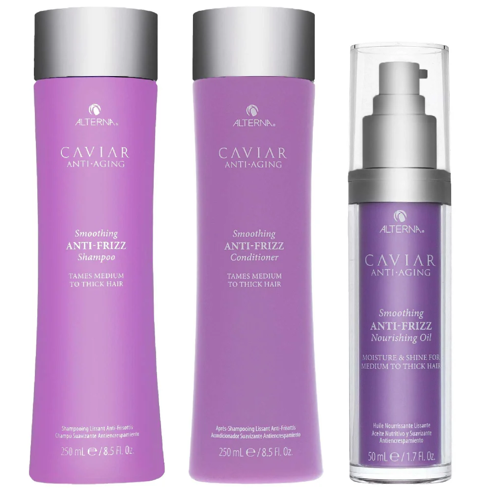 Alterna Bundles Trio: Caviar Anti-Aging Smoothing Anti-Frizz Shampoo 250ml, Conditioner 250ml & Nourishing Oil 50ml Image 1