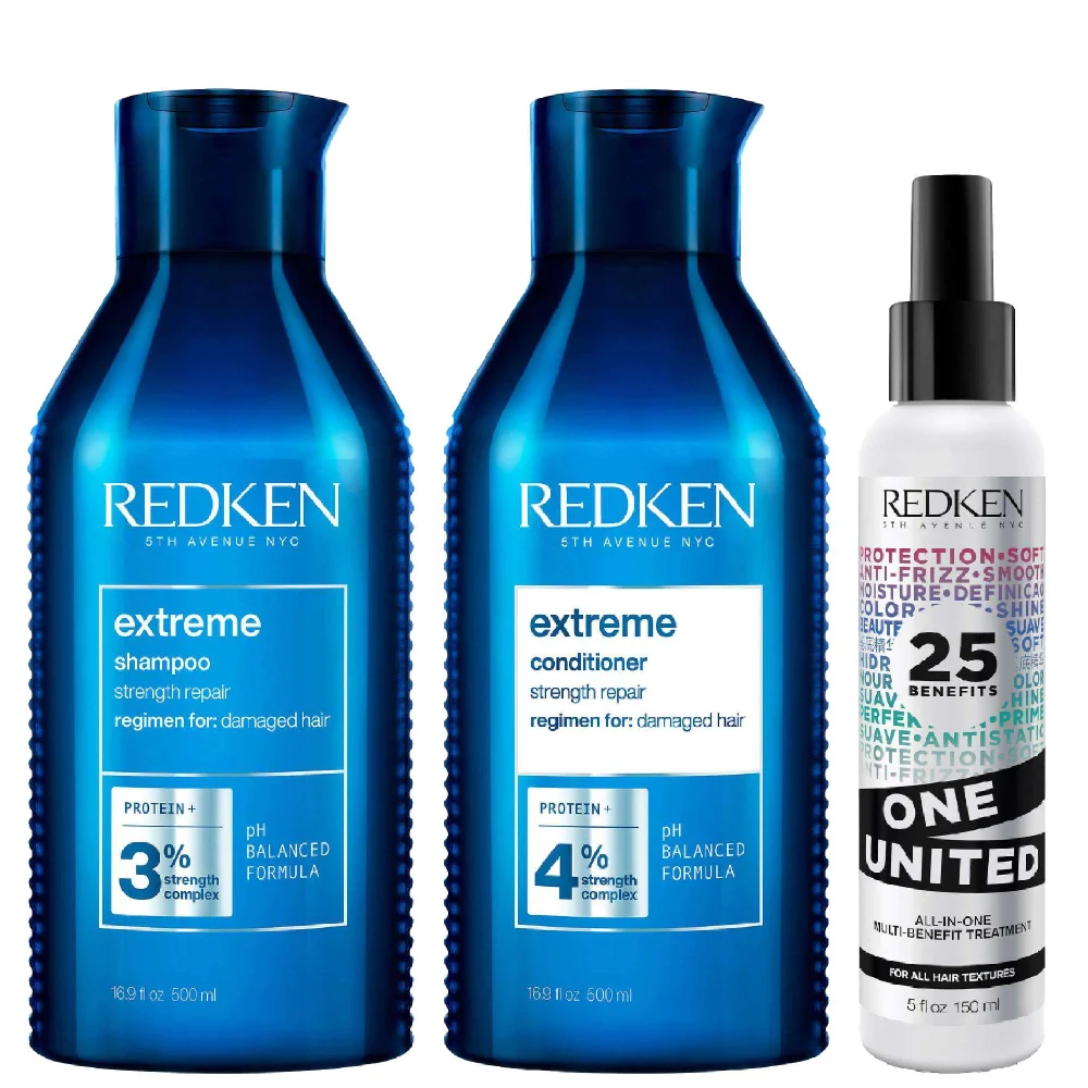 Redken Trio: Extreme Shampoo 500ml, Conditioner 500ml & One United Treatment 150ml Image 1