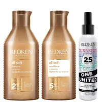 Redken Bundles Trio: All Soft Shampoo 300ml, Conditioner 300ml & One United Treatment 150ml