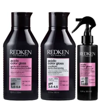 Redken Trio: Acidic Color Gloss Shampoo 300ml, Conditioner 300ml & Heat Treatment 190ml - undefined undefined