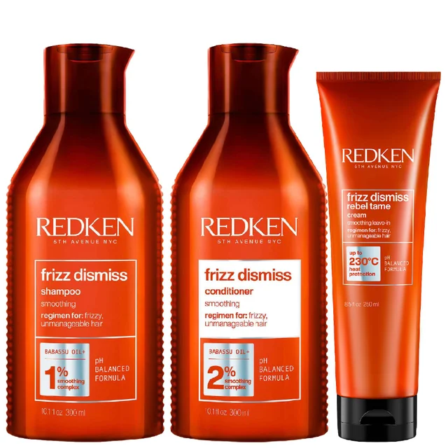 Redken Trio: Frizz Dismiss Shampoo 300ml, Frizz Dismiss Conditioner 300ml & Frizz Dismiss Rebel Tame 250ml