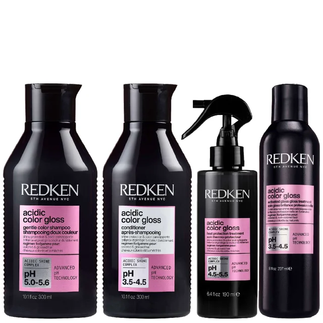 Redken Bundles Set: Acidic Color Gloss Shampoo 300ml, Conditioner 300ml, Gloss Treatment 237ml & Heat Treatment 190ml