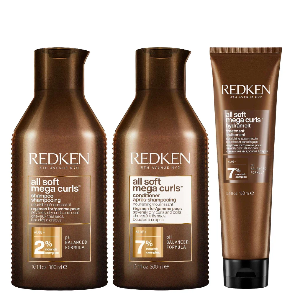 Redken Trio: All Soft Mega Curls Shampoo 300ml, Conditioner 300ml & Hydramelt Treatment 150ml Image 1