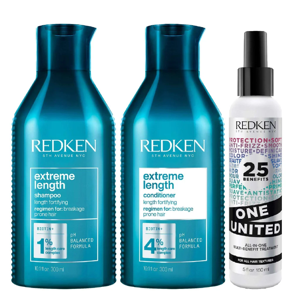 Redken Bundles Trio: Extreme Length Shampoo 300ml, Conditioner 300ml & One United Treatment 150ml Image 1