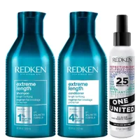 Redken Bundles Trio: Extreme Length Shampoo 300ml, Conditioner 300ml & One United Treatment 150ml - undefined undefined