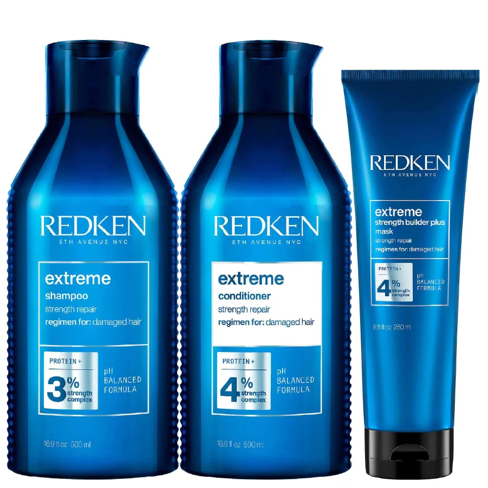 Redken Trio: Extreme Shampoo 500ml, Extreme Conditioner 500ml & Extreme Strength Builder Plus Mask 250ml Image 1