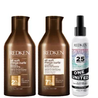 Redken Bundles Trio: All Soft Mega Curls Shampoo 300ml, Conditioner 300ml & One United Treatment 150ml