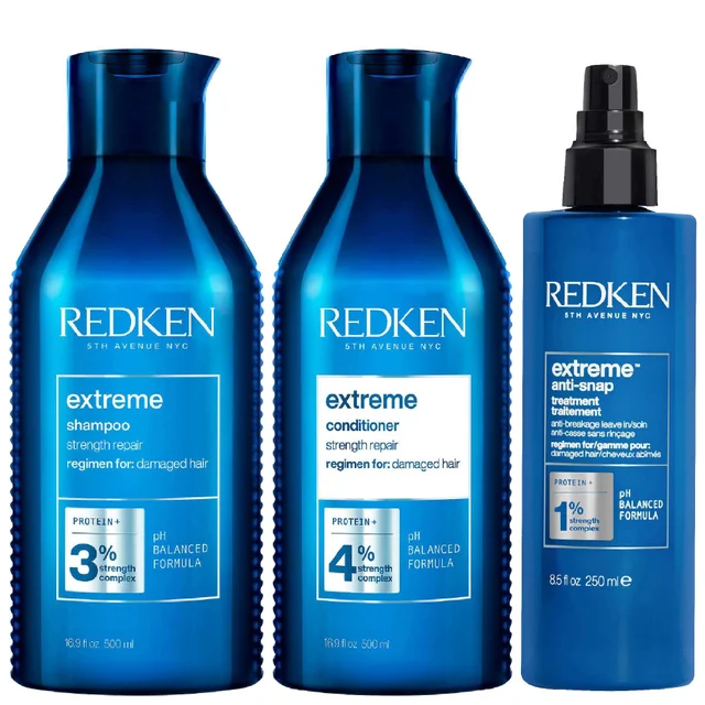 Redken Trio: Extreme Shampoo 500ml, Conditioner 500ml & Anti-Snap Treatment 250ml