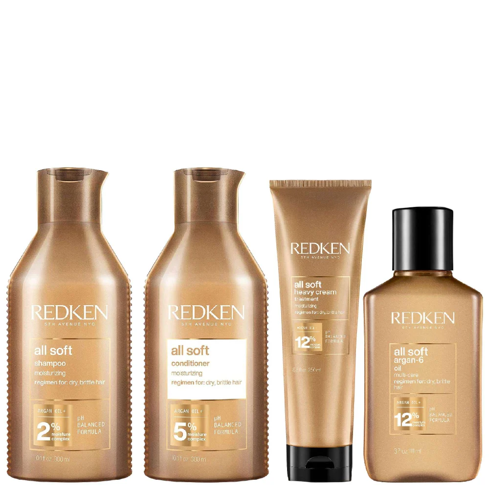 Redken Set: All Soft Shampoo 300ml, Conditioner 300ml, Heavy Cream 250ml & Argan-6 Oil 111ml Image 1
