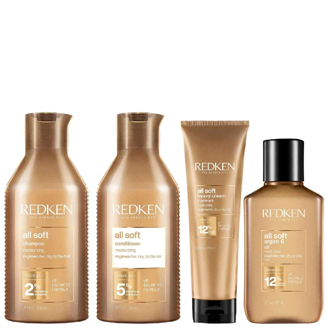 Redken Set: All Soft Shampoo 300ml, Conditioner 300ml, Heavy Cream 250ml & Argan-6 Oil 111ml