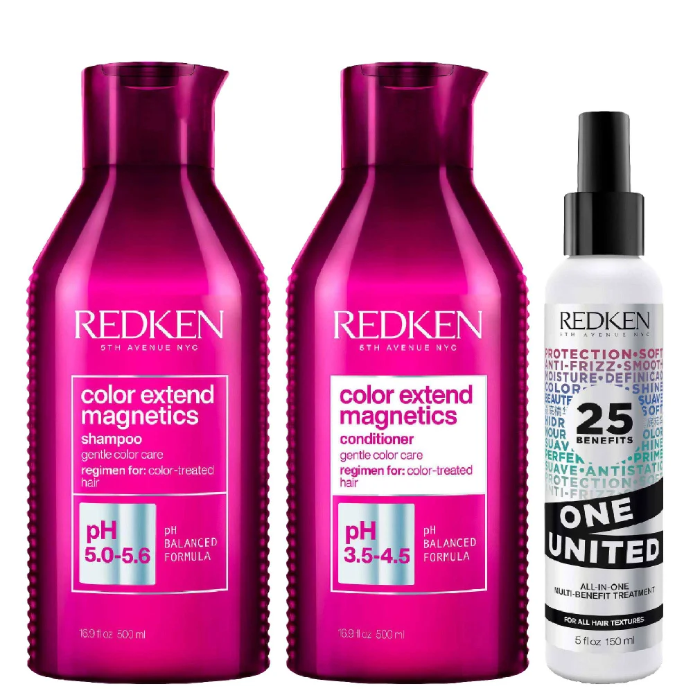 Redken Trio: Color Extend Magnetics Shampoo 500ml, Conditioner 500ml & One United Treatment 150ml Image 1