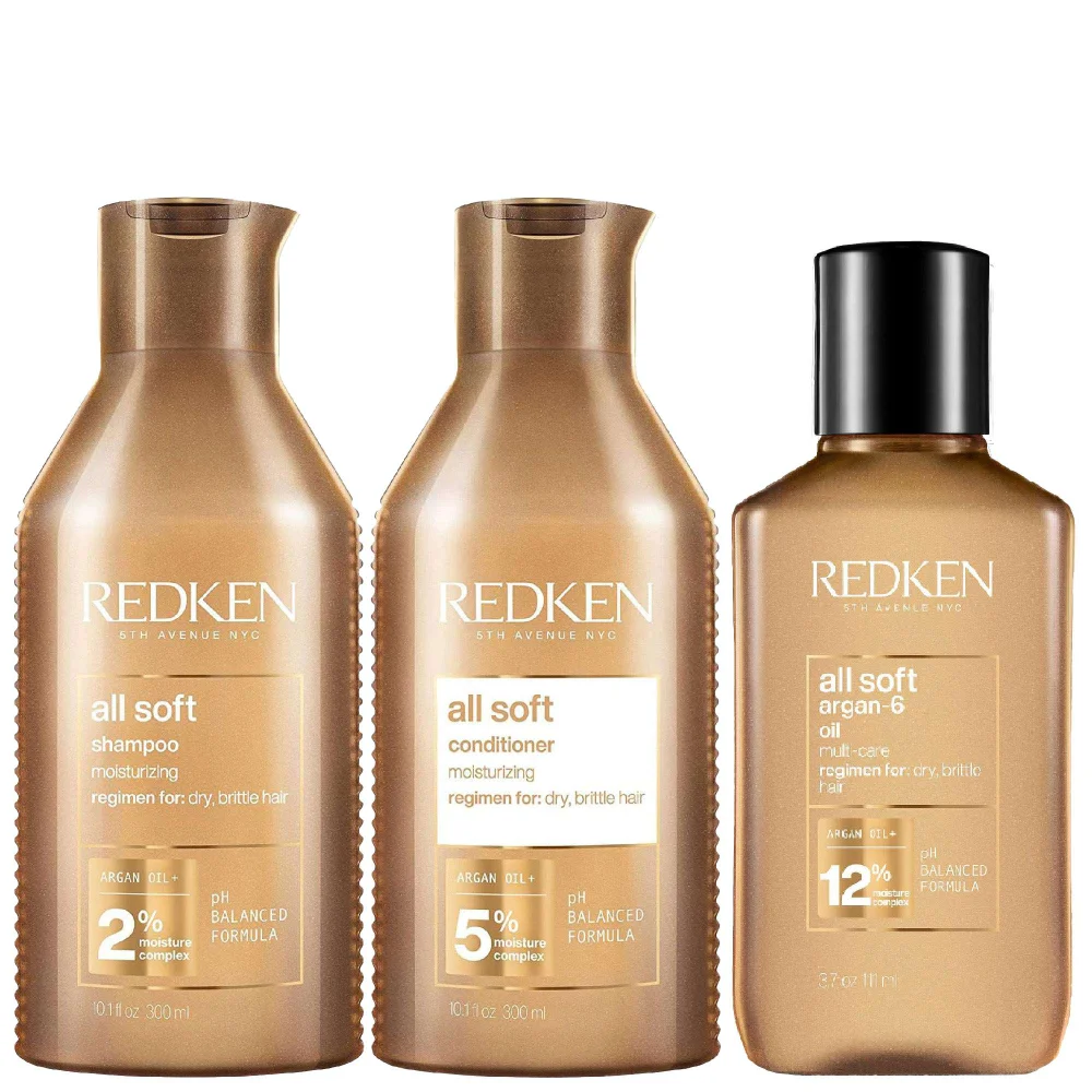 Redken Trio: All Soft Shampoo 300ml, Conditioner 300ml & Argan-6 Oil 111ml Image 1