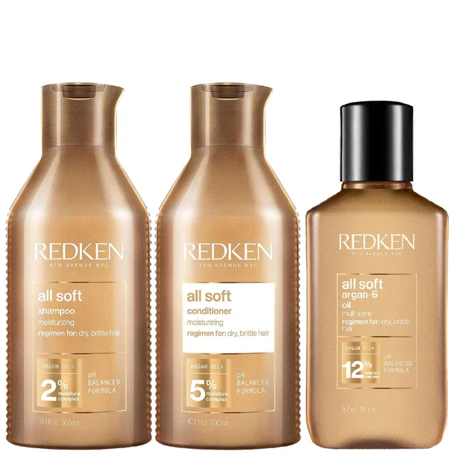 Redken Trio: All Soft Shampoo 300ml, Conditioner 300ml & Argan-6 Oil 111ml