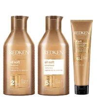 Redken Trio: All Soft Shampoo 300ml, Conditioner 300ml & Leave-In Treatment 150ml - undefined undefined