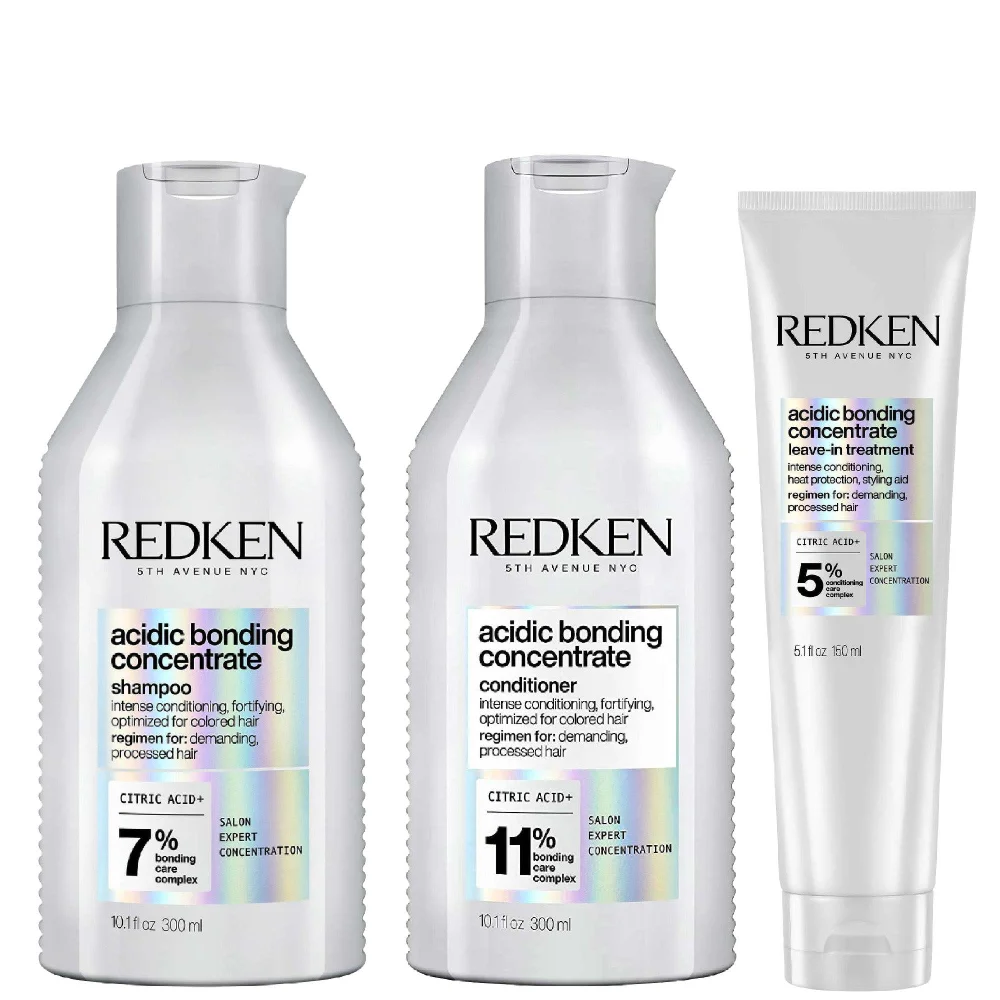 Redken Trio: Acidic Bonding Concentrate Shampoo 300ml, Conditioner 300ml & Leave-In Treatment 150ml Image 1