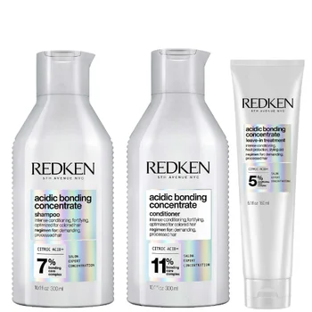 Redken Trio: Acidic Bonding Concentrate Shampoo 300ml, Conditioner 300ml & Leave-In Treatment 150ml